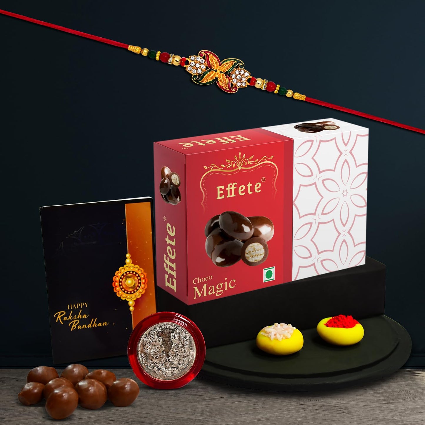 (K1_547_em32) Rakhi Combo With Chocolate Magic 32gm Rakhi For Brother With Gift Chocolate Gift Pack Rakhi With Chocolate Gift Hemper Fancy Rakhis For Men Set Of 1 Rakhi