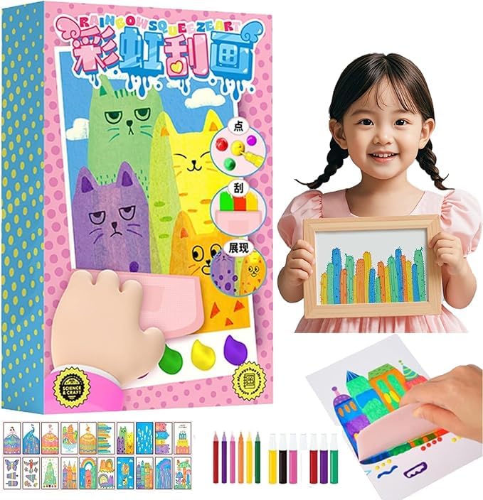 Rainbow Dot Painting Art Kits,35 Pieces DIY Rainbow Scratch Art