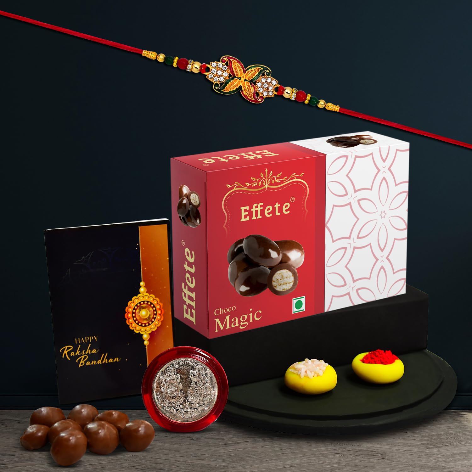 (K1_547_em32) Rakhi Combo With Chocolate Magic 32gm Rakhi For Brother With Gift Chocolate Gift Pack Rakhi With Chocolate Gift Hemper Fancy Rakhis For Men Set Of 1 Rakhi