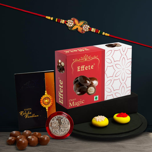 (K1_547_em32) Rakhi Combo With Chocolate Magic 32gm Rakhi For Brother With Gift Chocolate Gift Pack Rakhi With Chocolate Gift Hemper Fancy Rakhis For Men Set Of 1 Rakhi