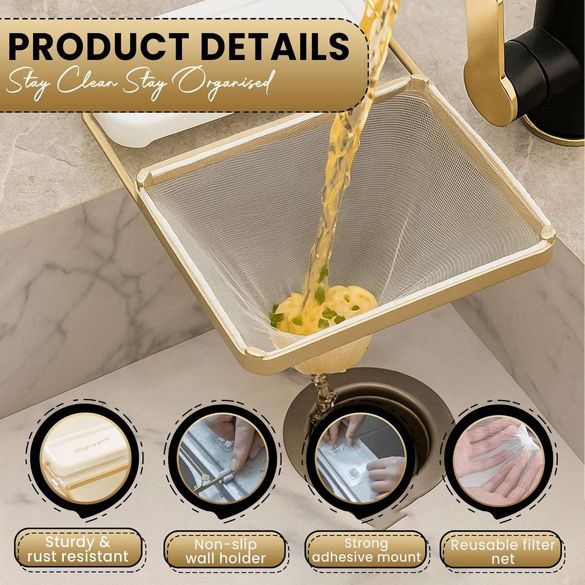 Kitchen Sink Hanging Strainer with 100 Sink Strainer Net Bag