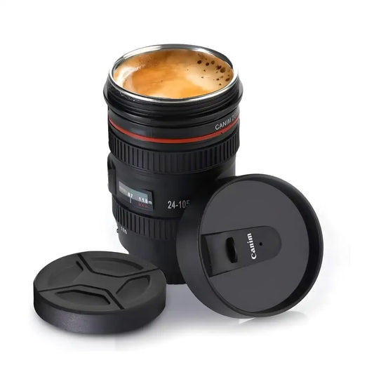 Mug- 400Ml Camera Lens Shaped Coffee Mug With 2 Lids