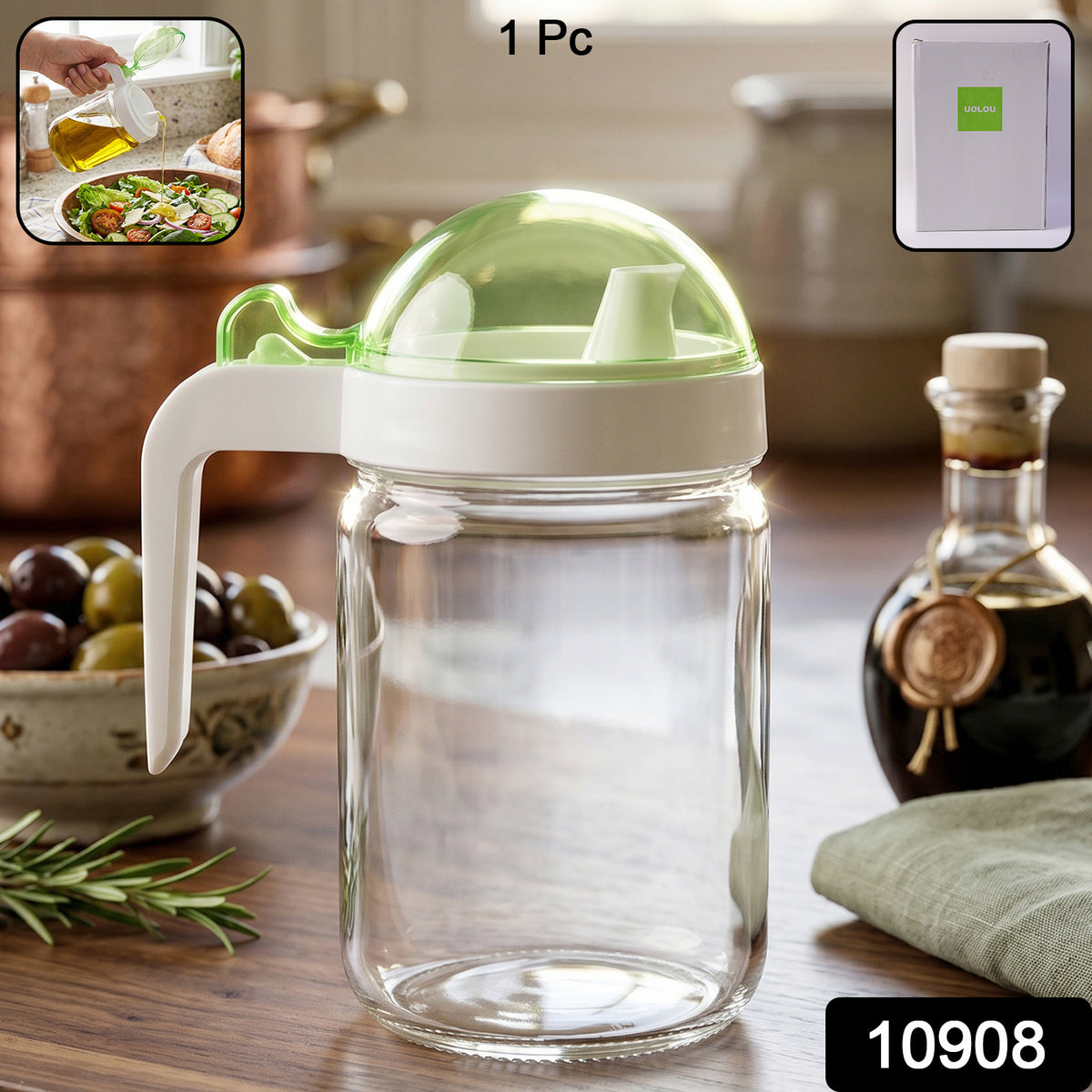 Glass Oil Bottle With Lid - 580ml Capacity Perfect For Oil